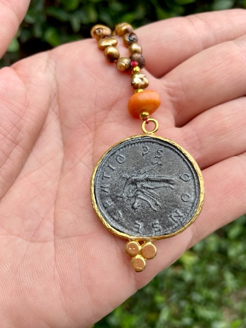 Roman Coin Necklace - Copper Pearl