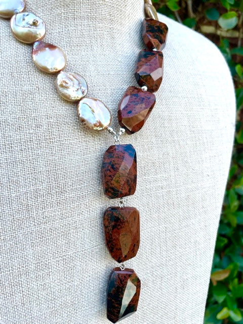 XL Coin Pearl & Faceted Jasper Necklace