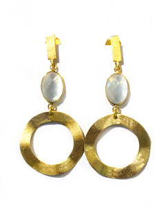 Brushed Gold Circle Earrings - Ice Pearl