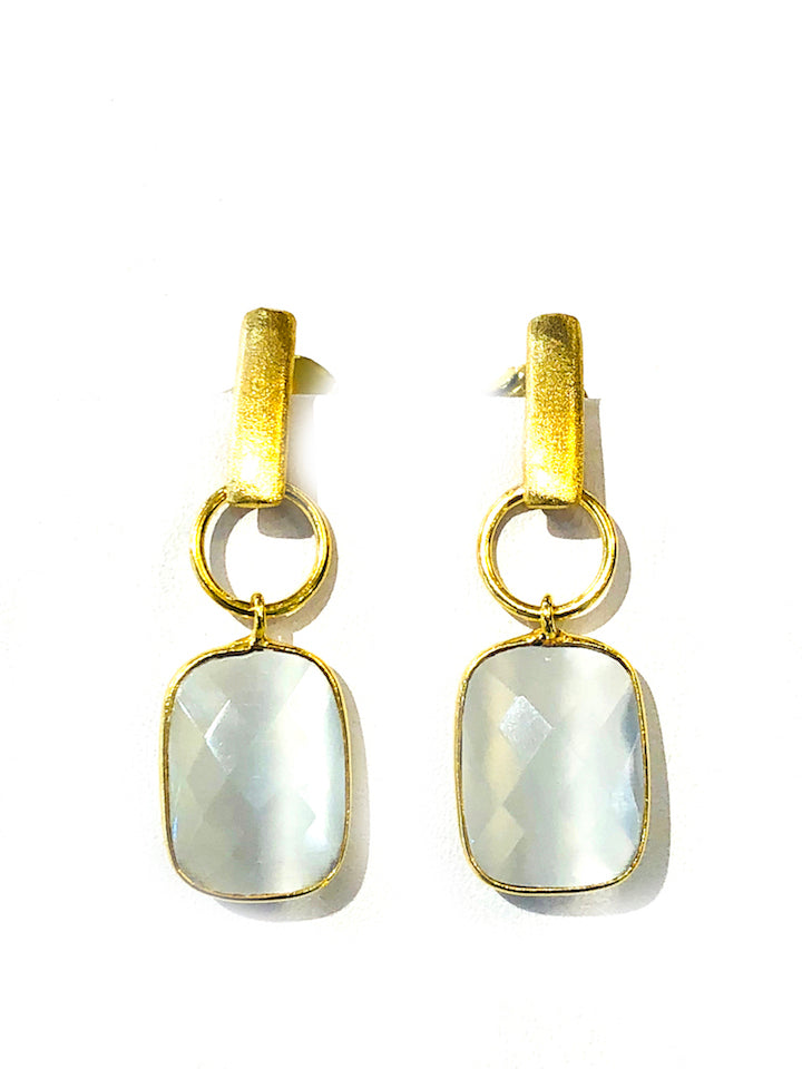 Faceted Gemstone Earrings - Ice Pearl