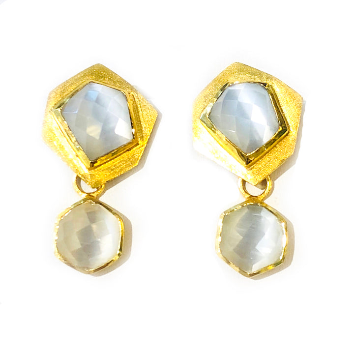 1" Double Gemstone Earrings - Ice Pearl