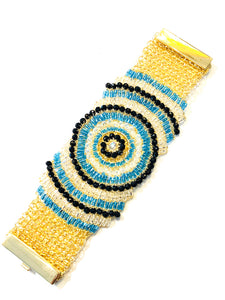 Crochet Beaded Bracelet - Blue / Gold