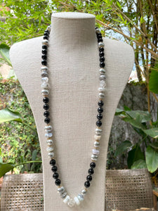 Black Onyx, Pearl, & Quartz Necklace