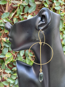 Large Hoop with Raw Emerald Drop Earrings