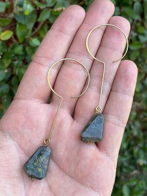 Crescent Earrings with Labradorite - Metal Options