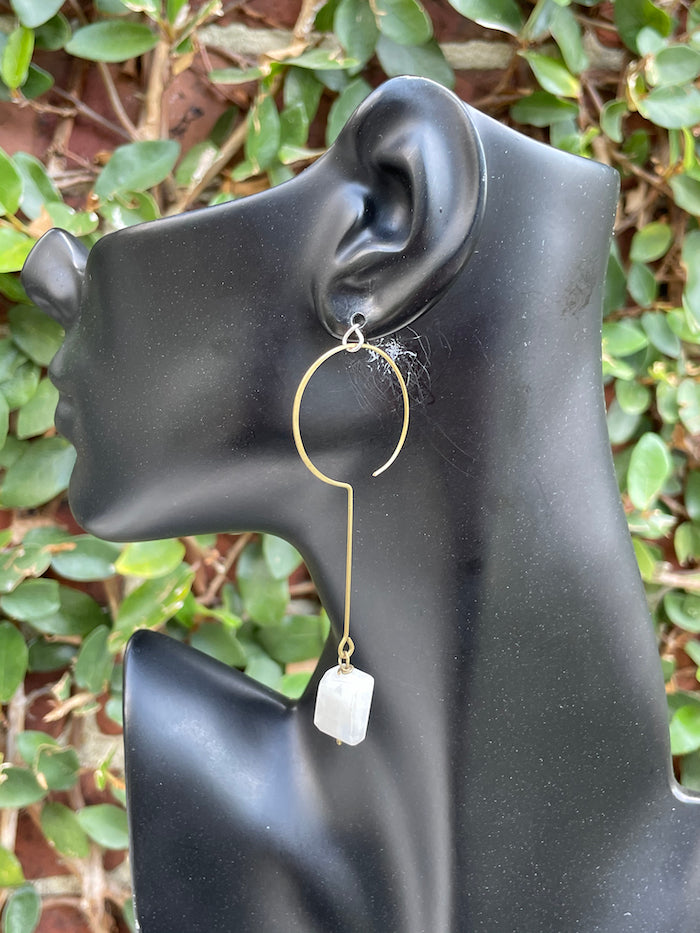 Crescent Earrings with Moonstone - Metal Options