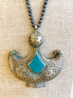 Turkoman Necklace - Black Pearl / Turquoise