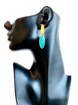 Brazilian Gold Marquis Earrings - Chalcedony