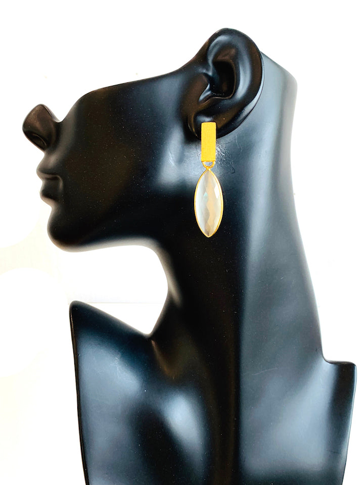Brazilian Gold Marquis Earrings - Ice Pearl