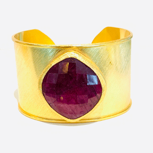 Brushed Gold Cuff With Stone Options
