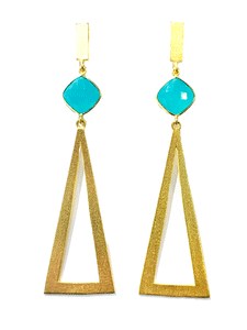 Brazilian Gold Triangle Earrings - Chalcedony