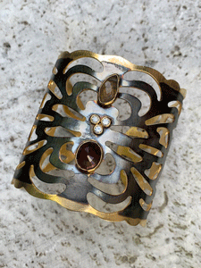Oxidized Brass & Gems Cuff