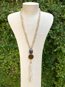 Turkish Pearl Tassel Necklace with Lapis