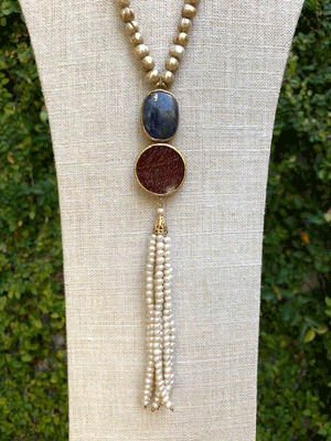 Turkish Pearl Tassel Necklace with Lapis