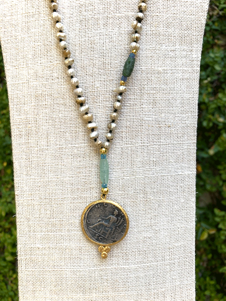Roman Coin Necklace with Pearl