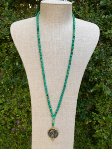 Roman Coin Necklace with Turquoise