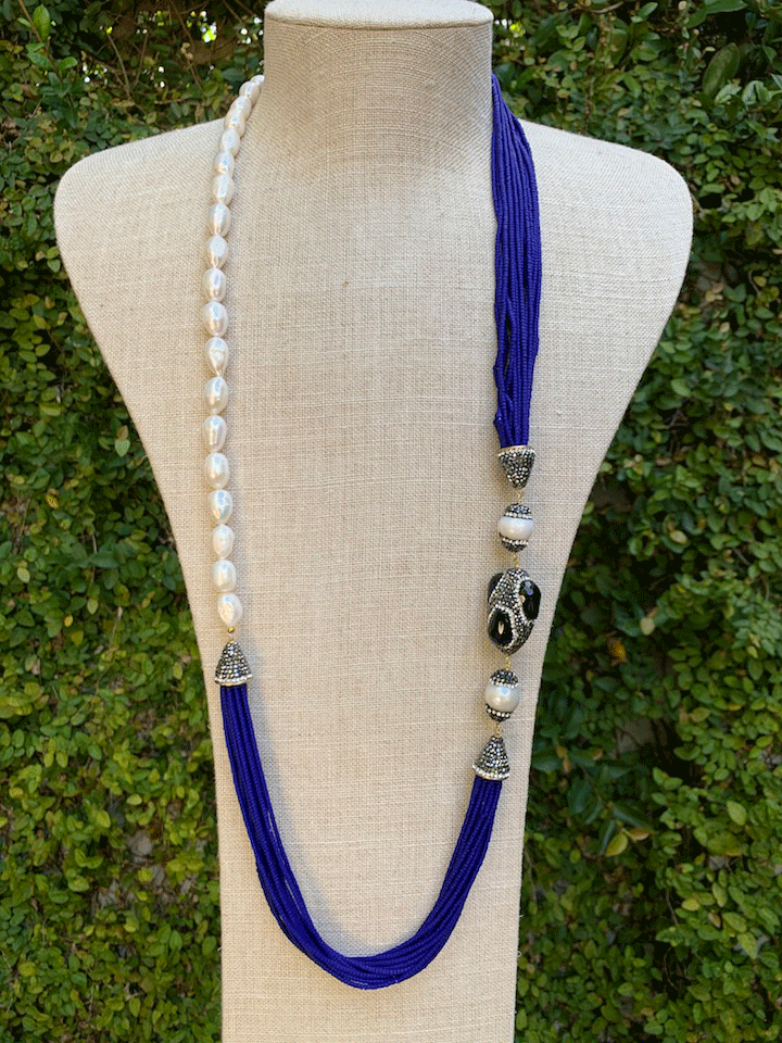Pearl & Lapis Asymmetrical Necklace