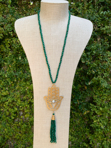 Arabic Hamsa Necklace - Green Onyx
