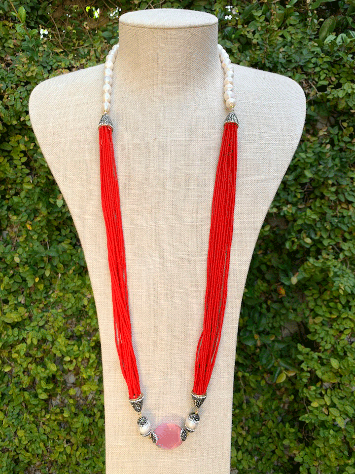 Pearl & Coral Asymmetrical Necklace