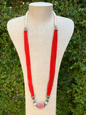 Pearl & Coral Asymmetrical Necklace