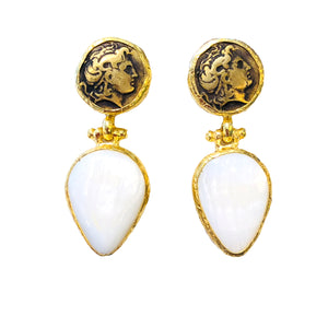 Mother of Pearl Roman Coin Earrings E221