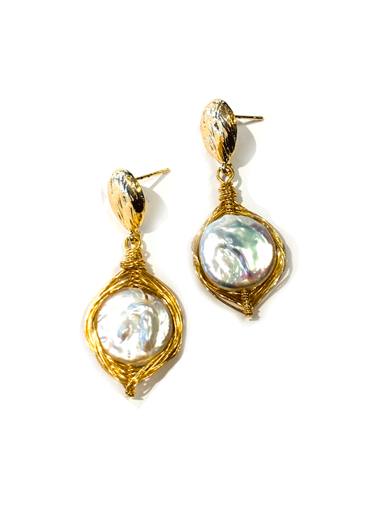Wrapped Coin Pearl Earrings - Options