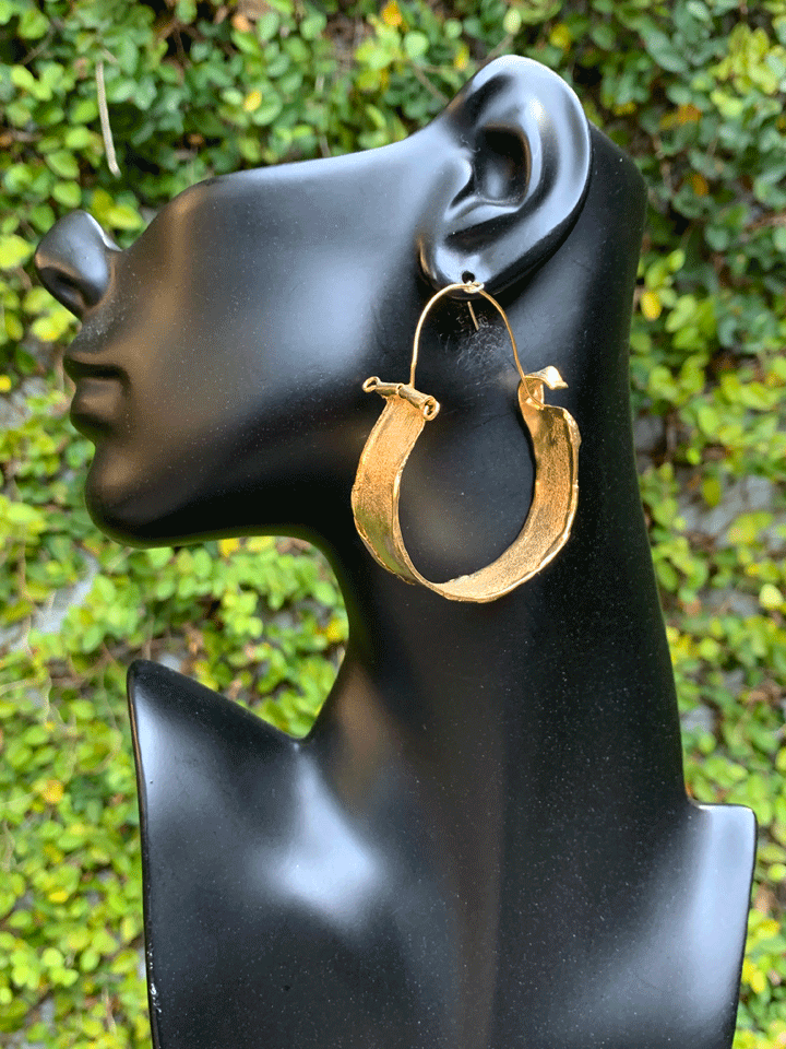 Brushed Gold Ribbon Hoop Earrings