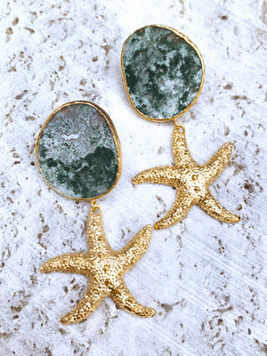 Moss Agate Starfish Earrings