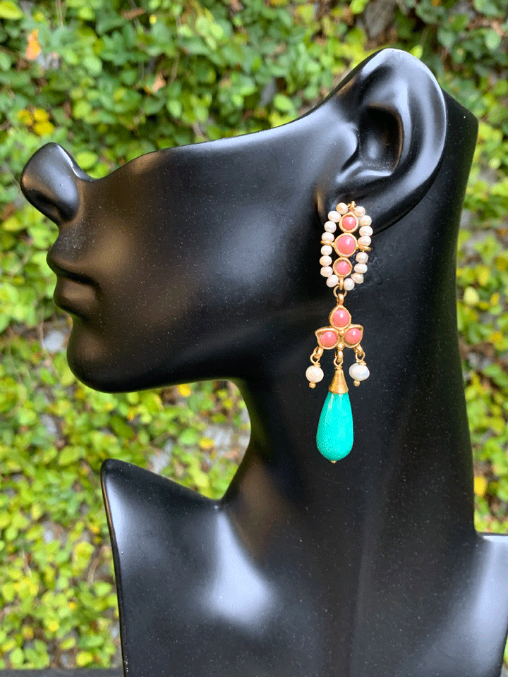 Turquoise & Pink Coral Earrings
