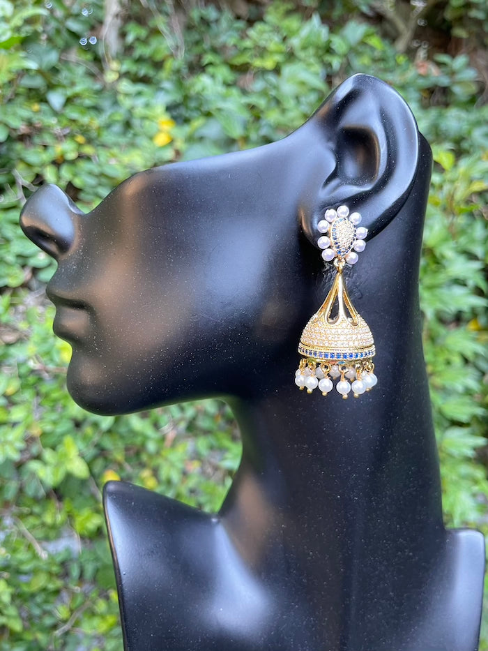 White Topaz & Pearl Bell Earrings