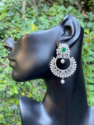 White Topaz & Emerald Earrings