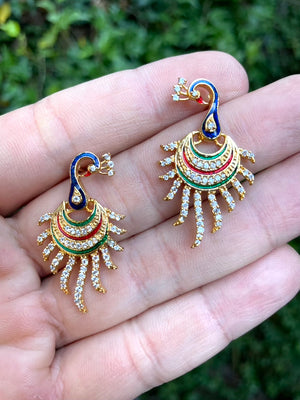 Cloisonné Peacock - Pendant & Earrings Set