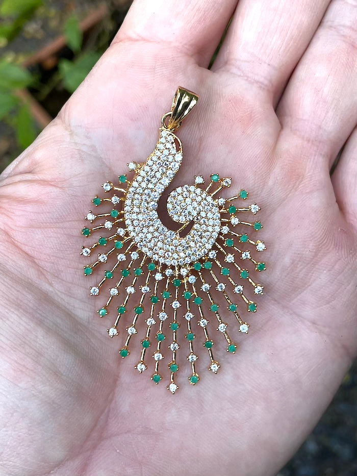 Golden Peacock - Pendant & Earrings Set