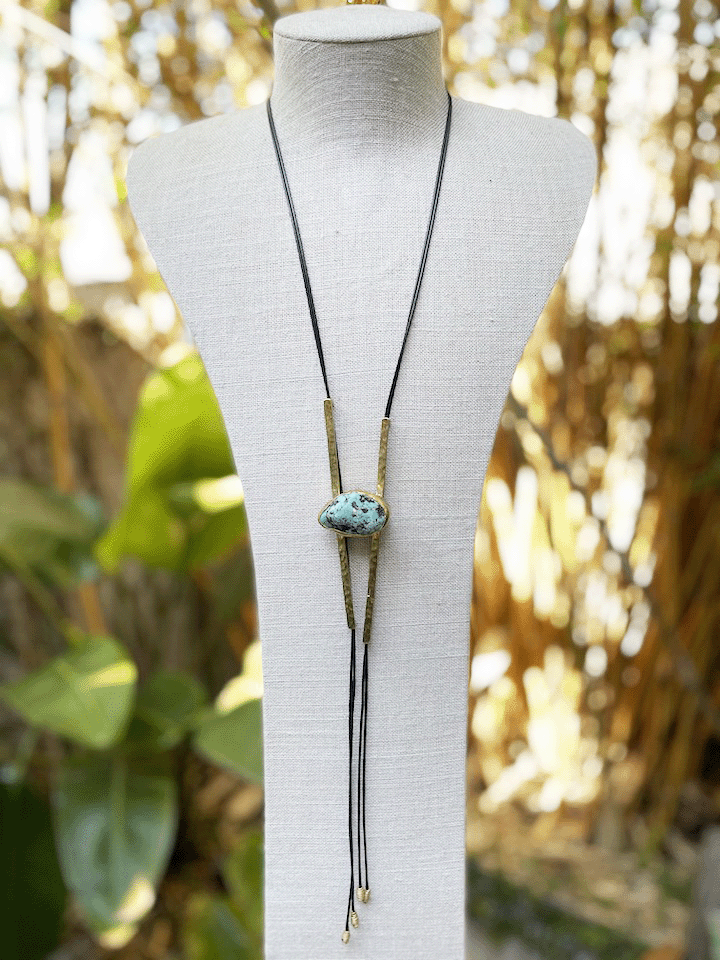 African Turquoise Lariat Necklace