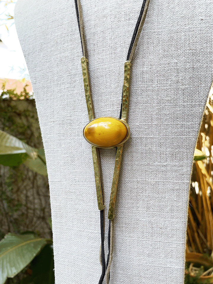 African Yellow Amber Lariat Necklace