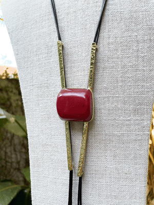 African Red Amber Lariat Necklace
