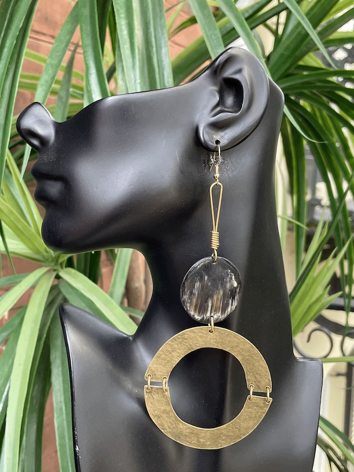 Black Horn & Brass Earrings