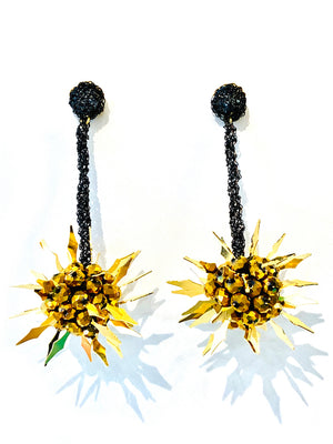 Crochet Spike Earrings - Black / Gold