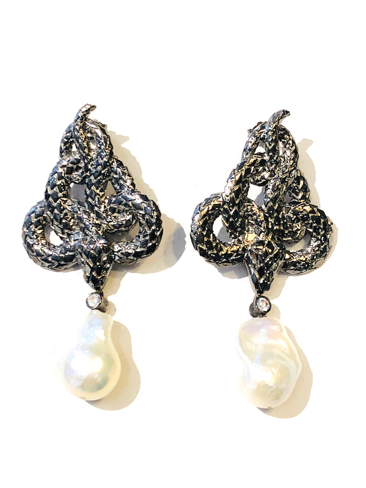 Baroque Pearl Coiled Snake Earrings