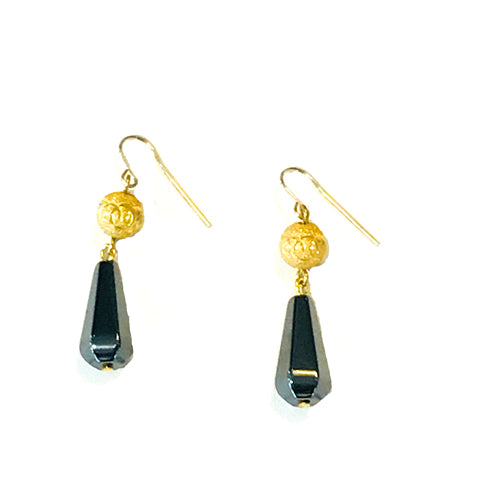 Hematite Drop Earrings Gold E541B